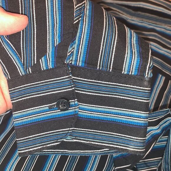 Van Heusen | Boys Black Blue Striped Button Down Dress Shirt 10 - Picture 8 of 9